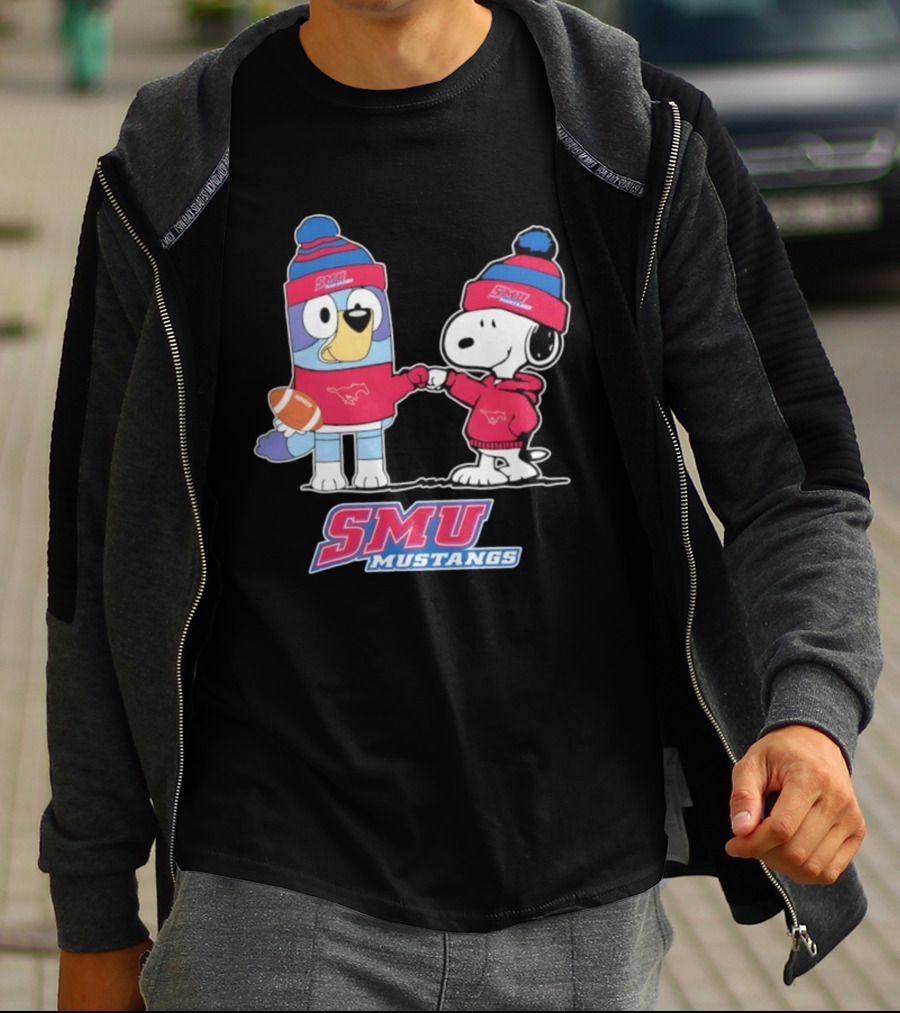 Snoopy Bluey SMU Mustangs Football Collaboration Fist Bump T-Shirt