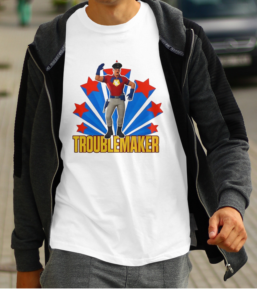 Troublemaker Character With Star Symbol And Red Blue Background T-Shirt