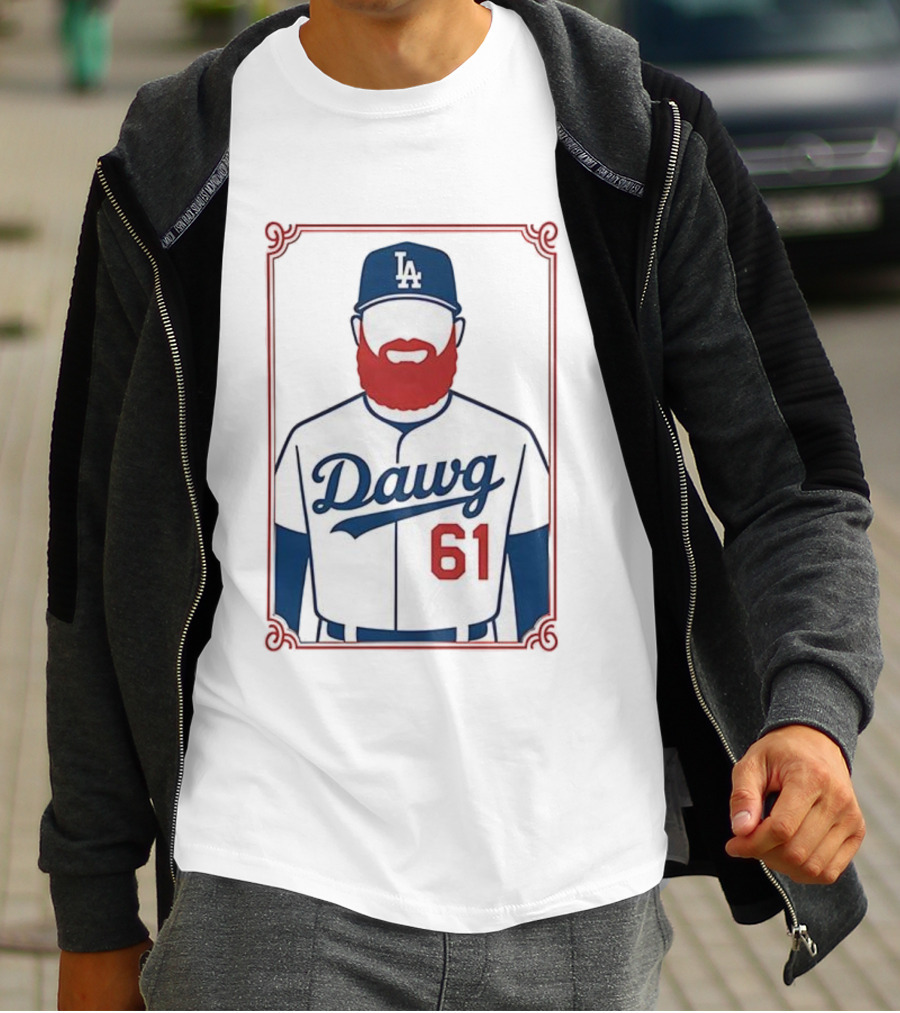 LA Dodgers Dawg 61 Baseball Player Red Beard Iconic Design T-Shirt