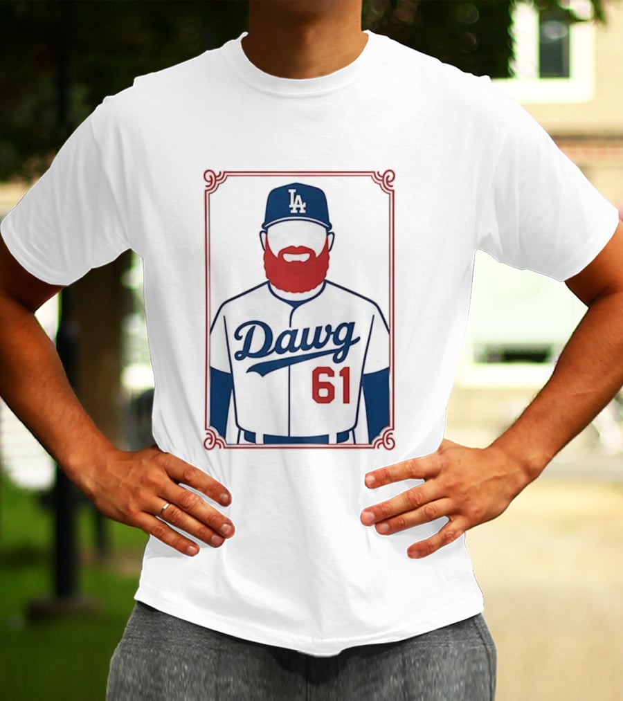 LA Dodgers Dawg 61 Baseball Player Red Beard Iconic Design T-Shirt