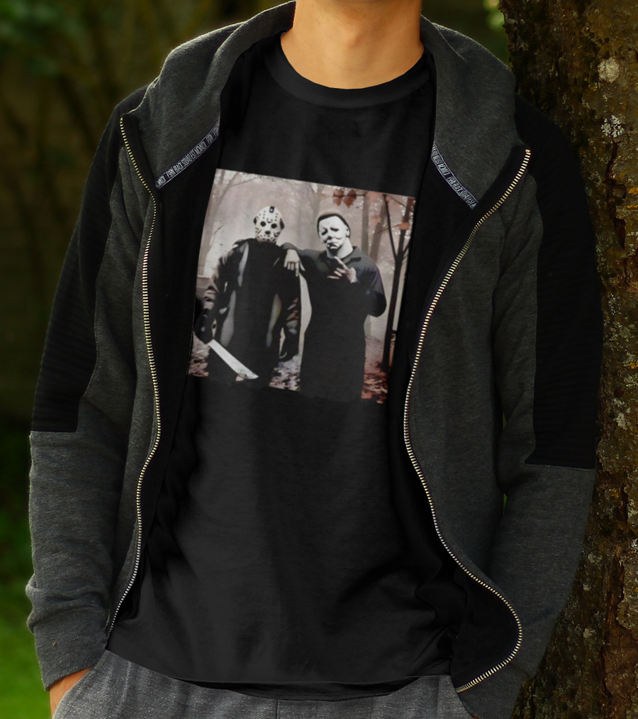 Jason Voorhees Michael Myers Halloween Horror Characters Forest Scene T-Shirt