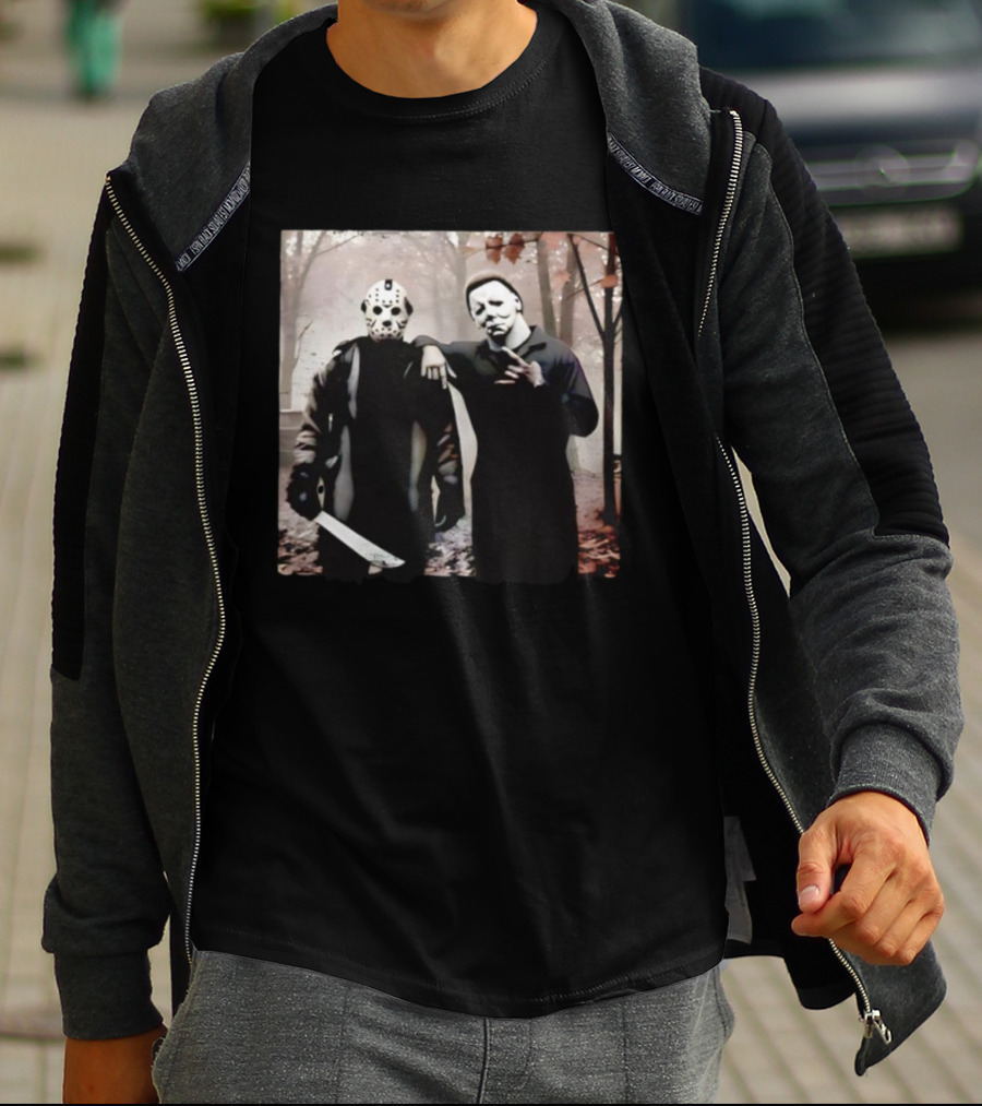 Jason Voorhees Michael Myers Halloween Horror Characters Forest Scene T-Shirt