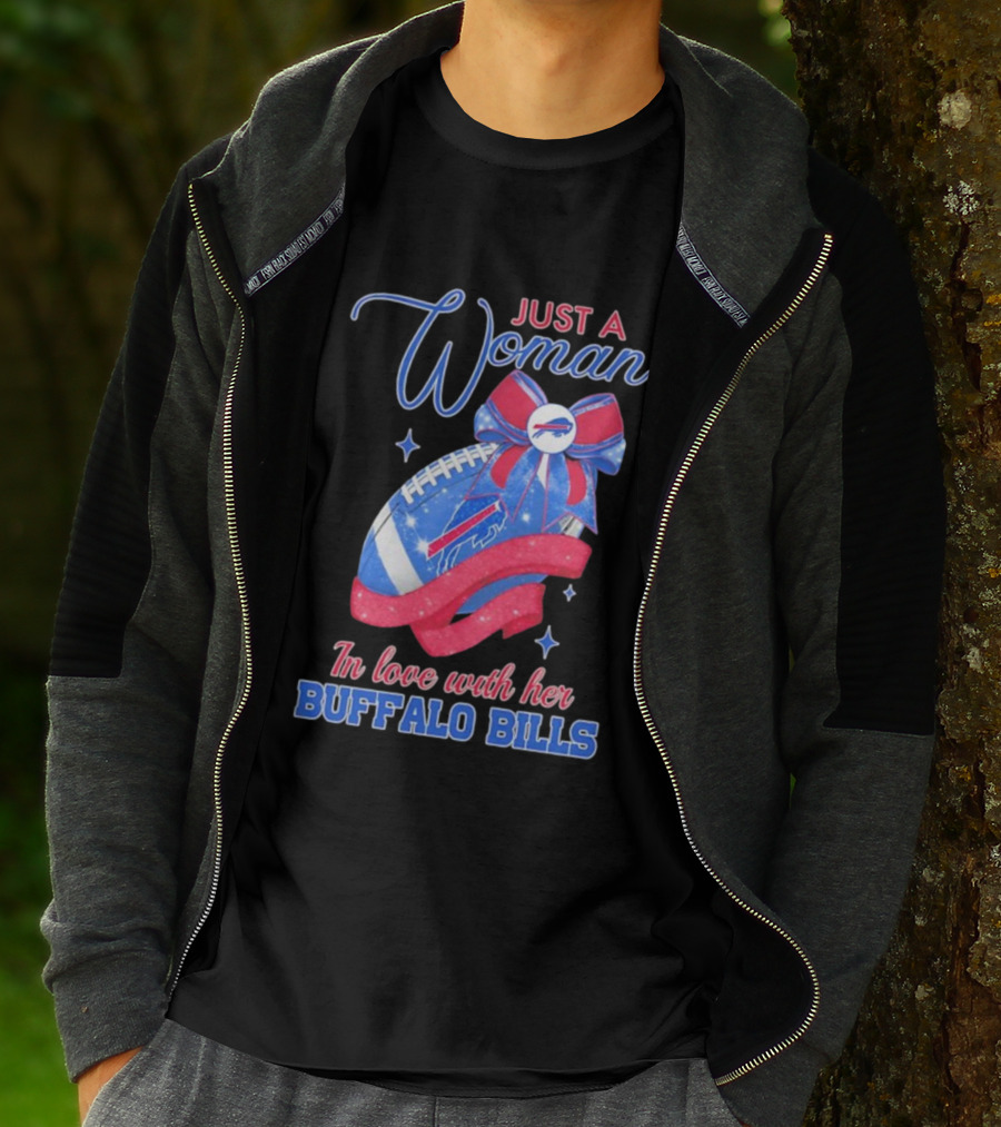 Just A Woman In Love With Her Buffalo Bills Ribbon Football T-Shirt