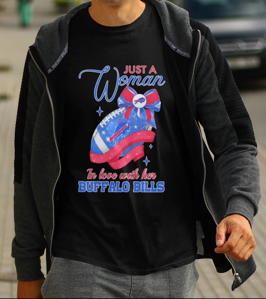 Just A Woman In Love With Her Buffalo Bills Ribbon Football T-Shirt