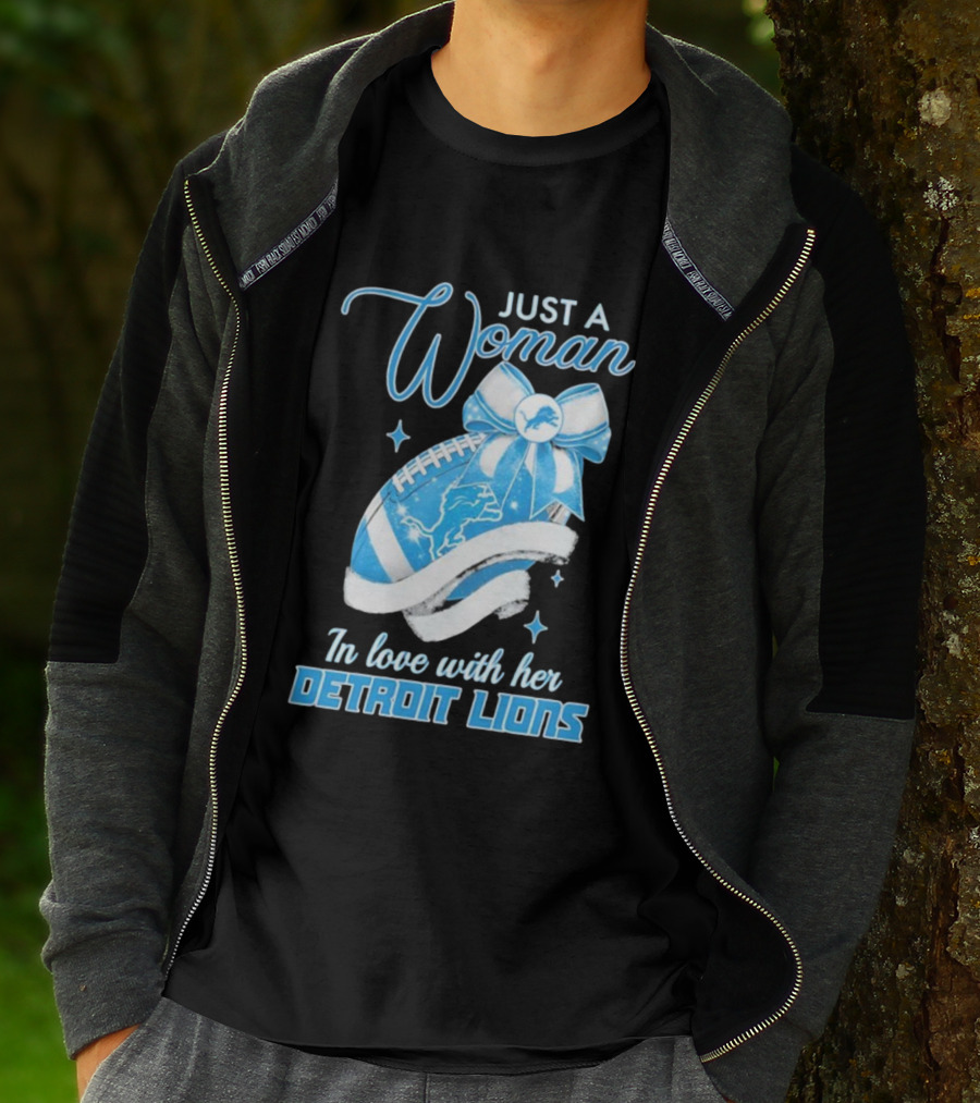 Just A Woman In Love With Her Detroit Lions Glittery Ribbon T-Shirt