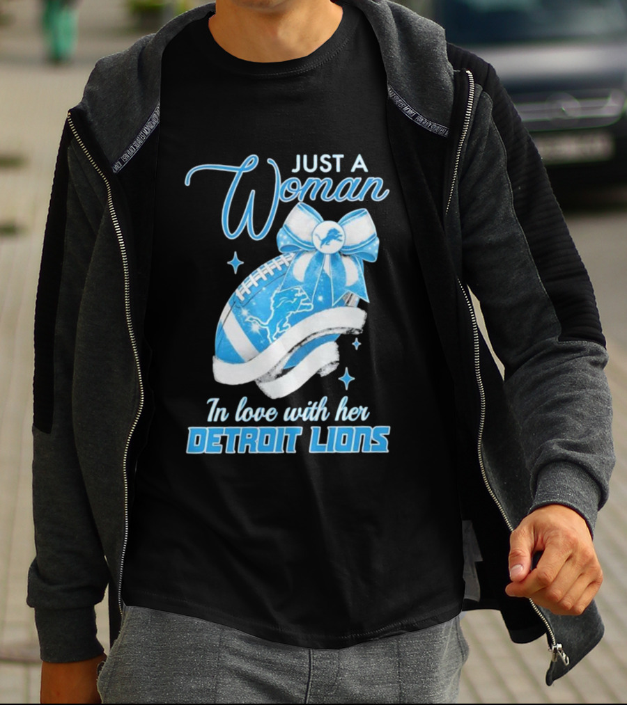 Just A Woman In Love With Her Detroit Lions Glittery Ribbon T-Shirt