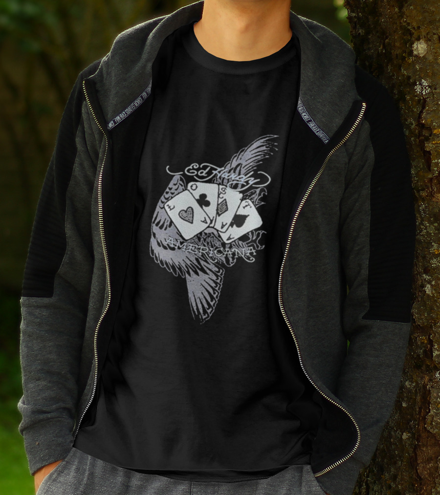 Ed Hardy Lost Cards Americana Rhinestone Rib Machine Gun Kelly Collaboration T-Shirt