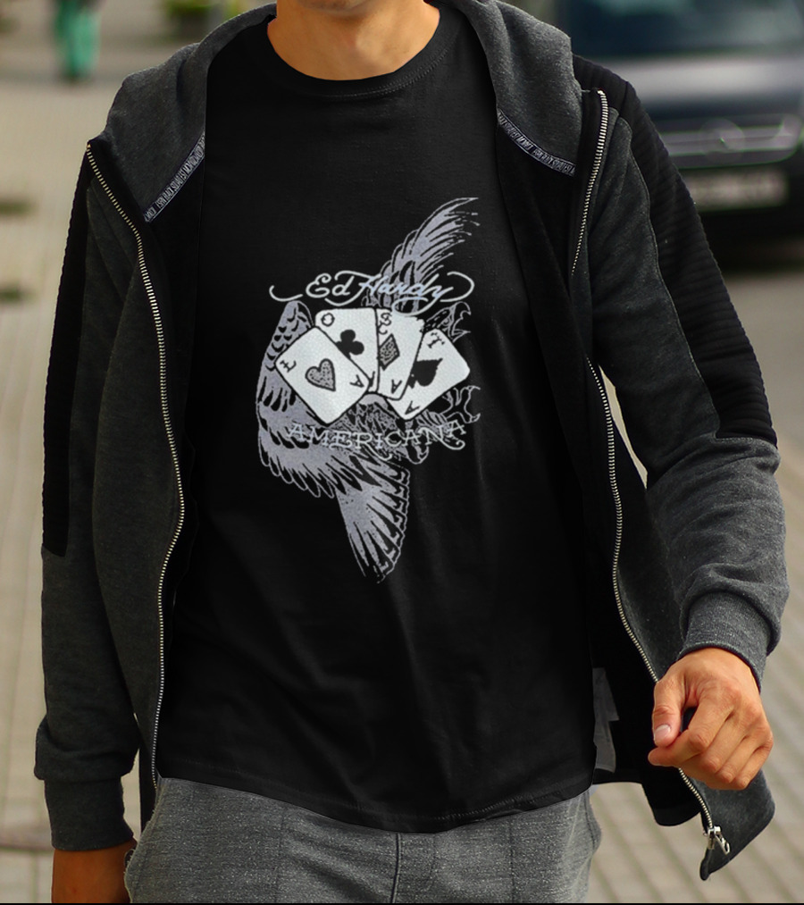 Ed Hardy Lost Cards Americana Rhinestone Rib Machine Gun Kelly Collaboration T-Shirt