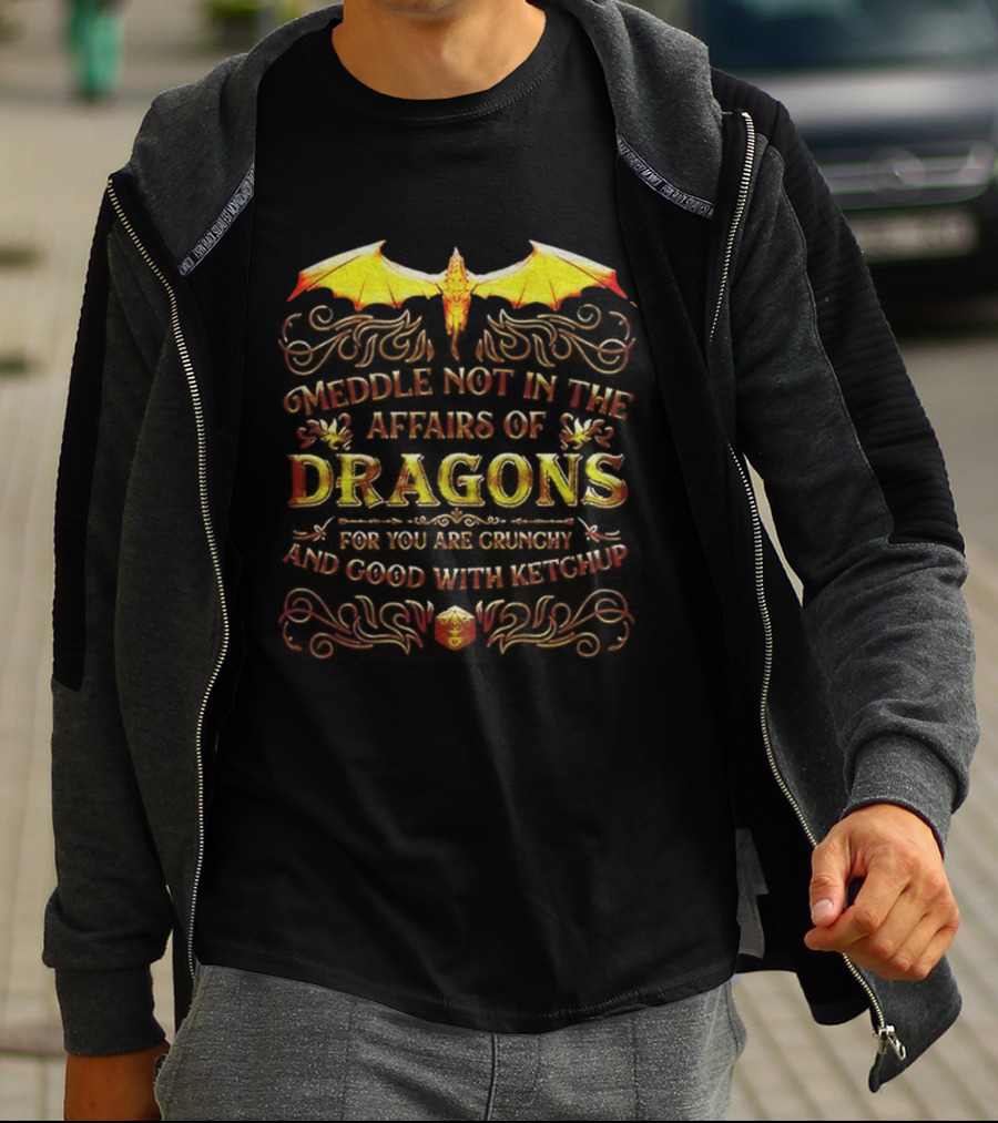Meddle Not In The Affairs Of Dragons For You Are Crunchy And Good With Ketchup Dragon Wings T-Shirt