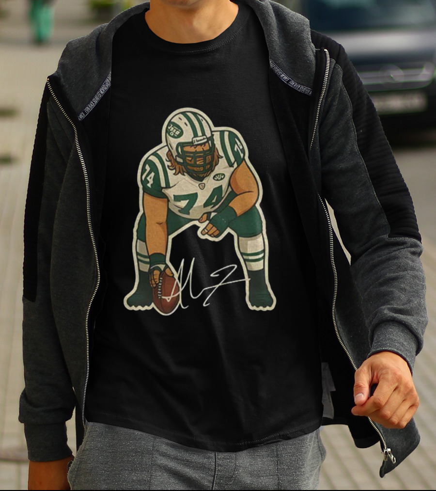 Nick Mangold 74 New York Jets NFL Football Cartoon Signature T-Shirt