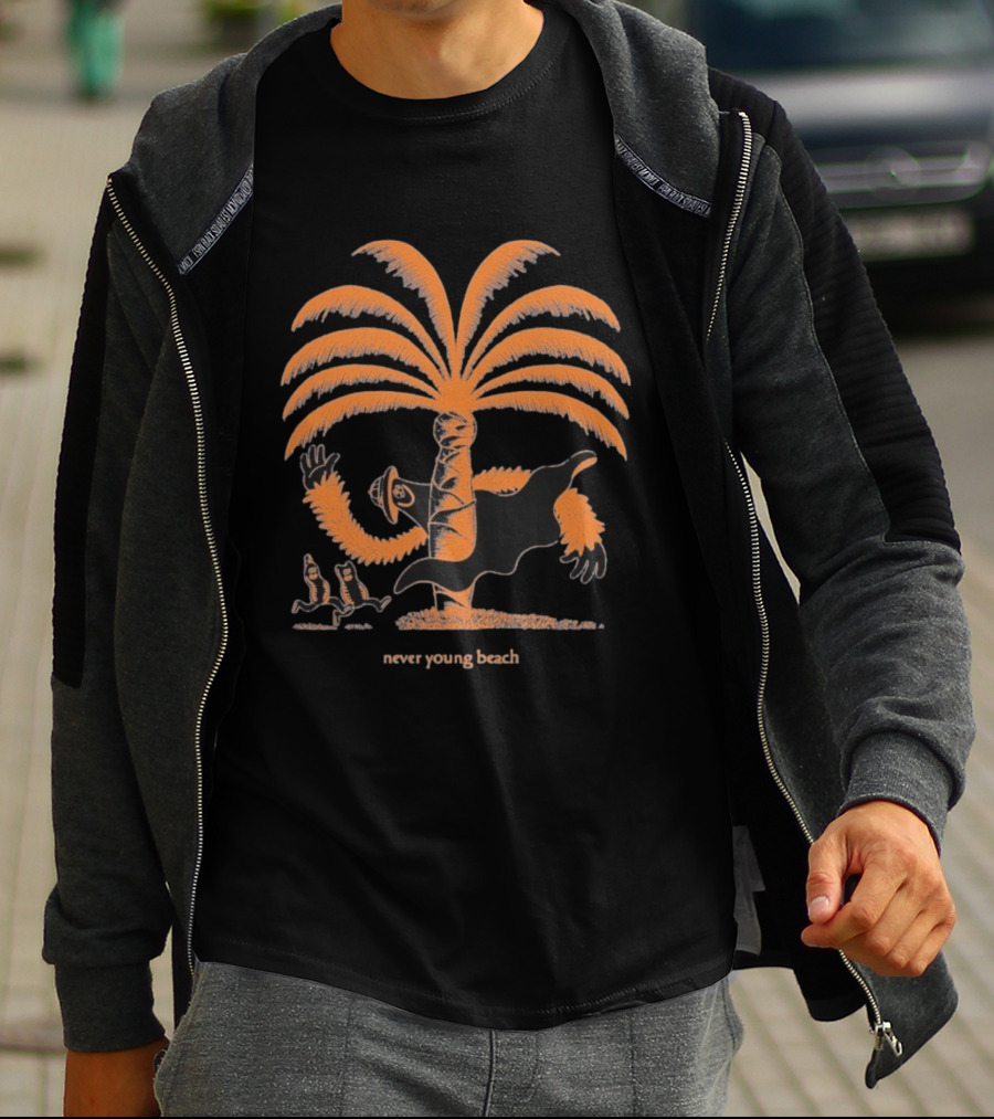 Never Young Beach Ghost Palm Tree Design Yashinoki T-Shirt