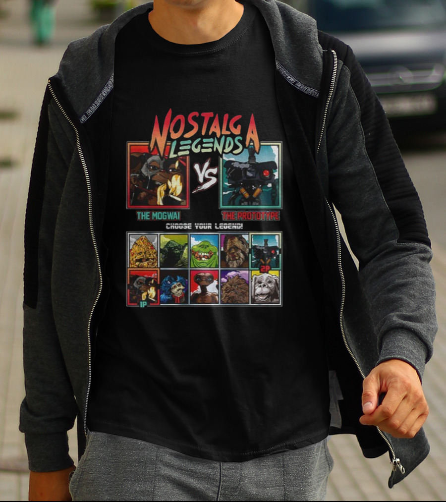 Nostalgia Legends Mogwai Vs Prototype Retro Battle Choose Your Legend T-Shirt