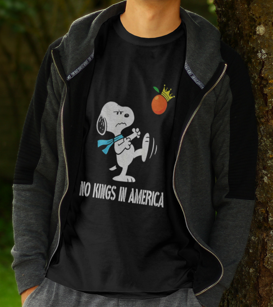 Snoopy Kicks Crowned Orange No Kings In America T-Shirt
