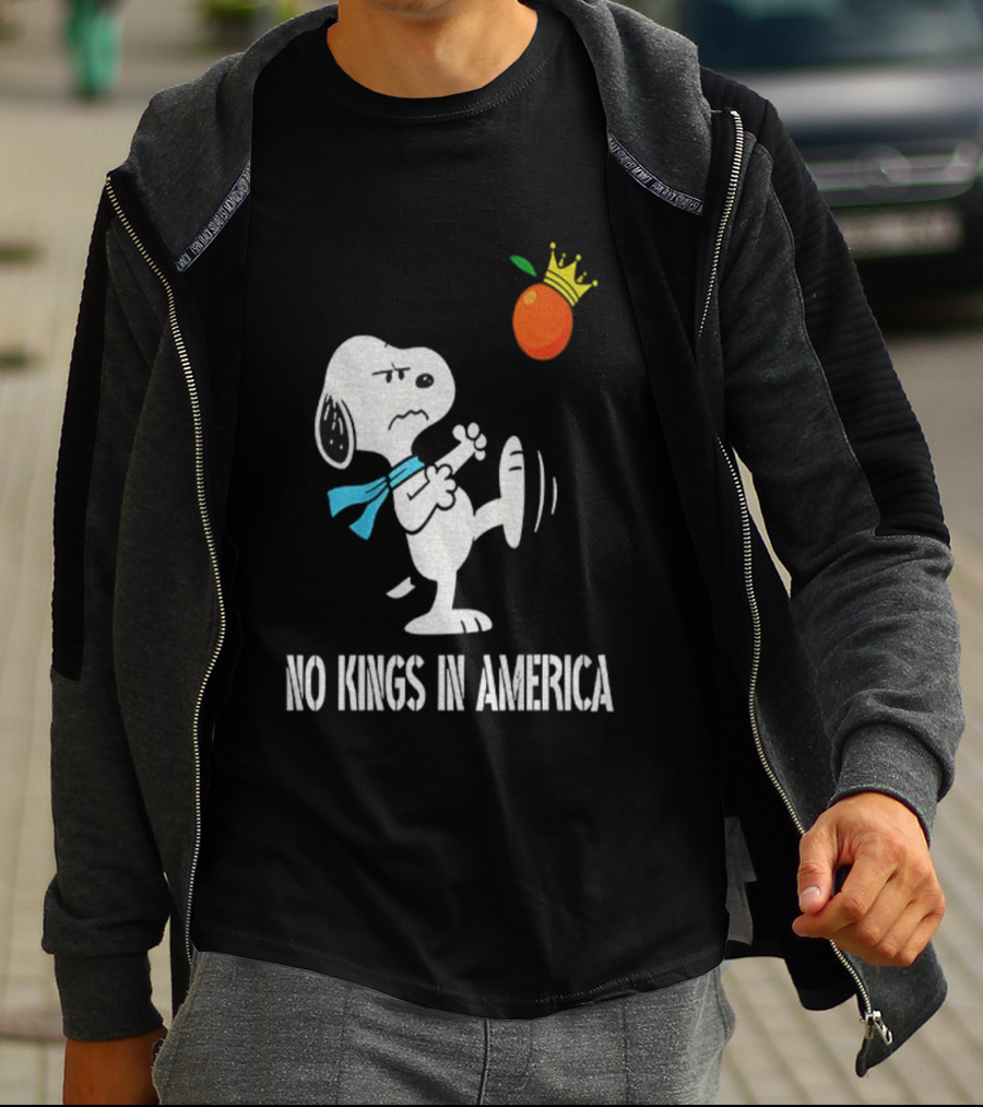 Snoopy Kicks Crowned Orange No Kings In America T-Shirt