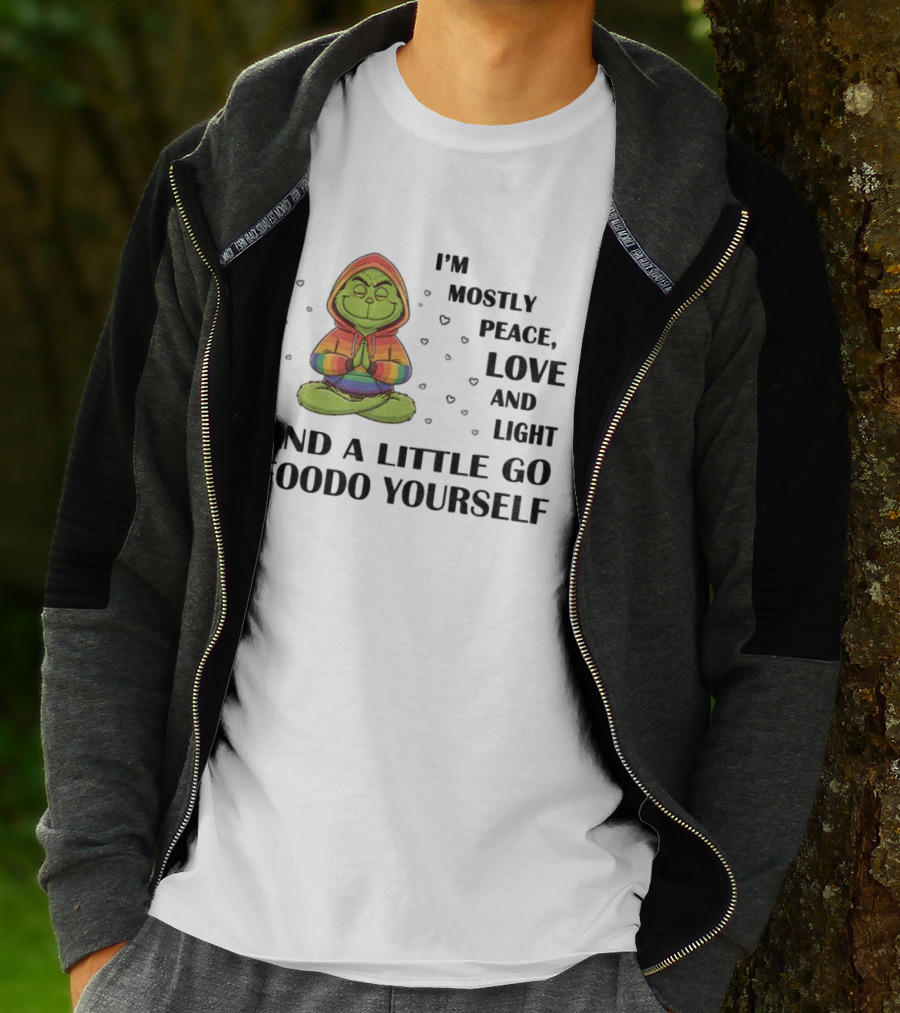Grinch In Rainbow I'm Mostly Peace Love And Light And A Little Go Foodo Yourself LGBT T-Shirt