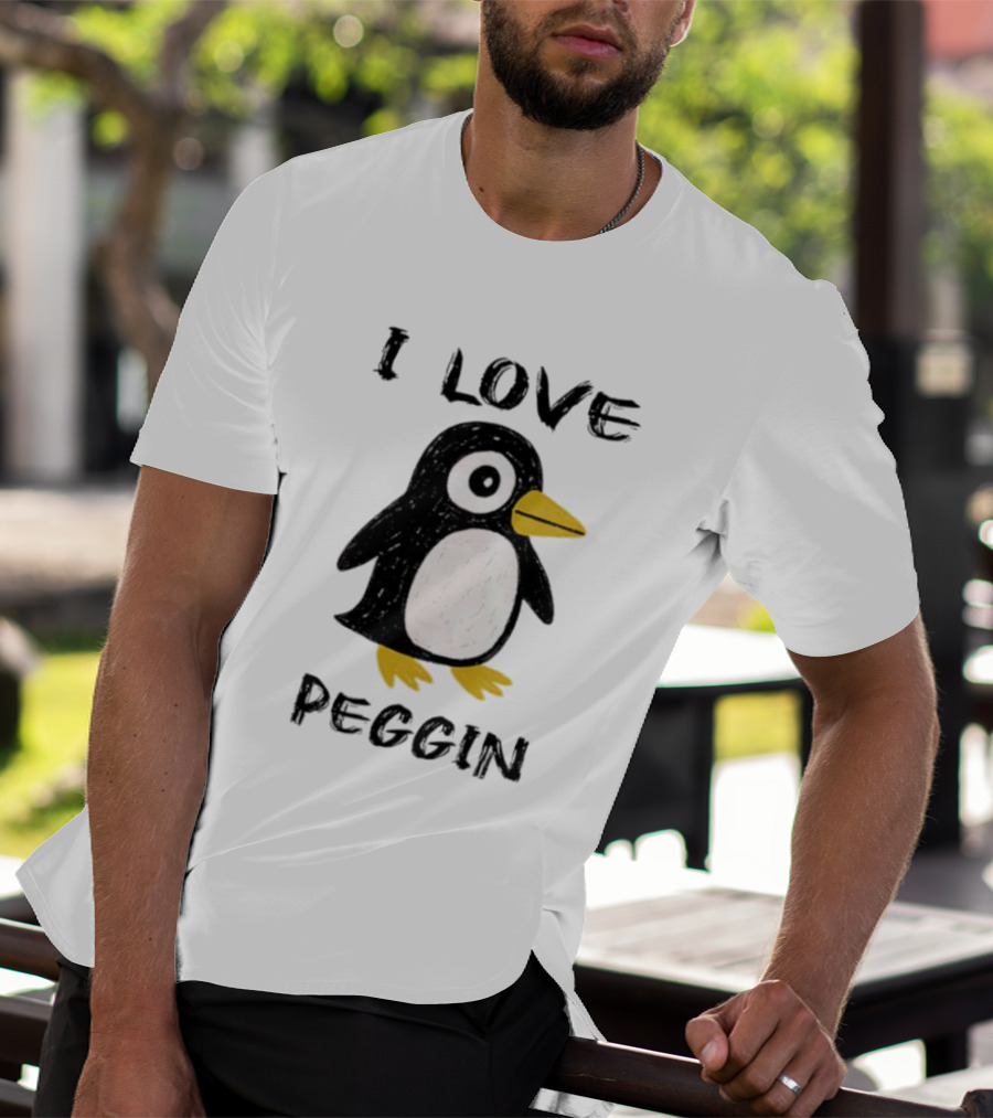 I Love Peggin Penguin Drawing Cute Cartoon Illustration T-Shirt