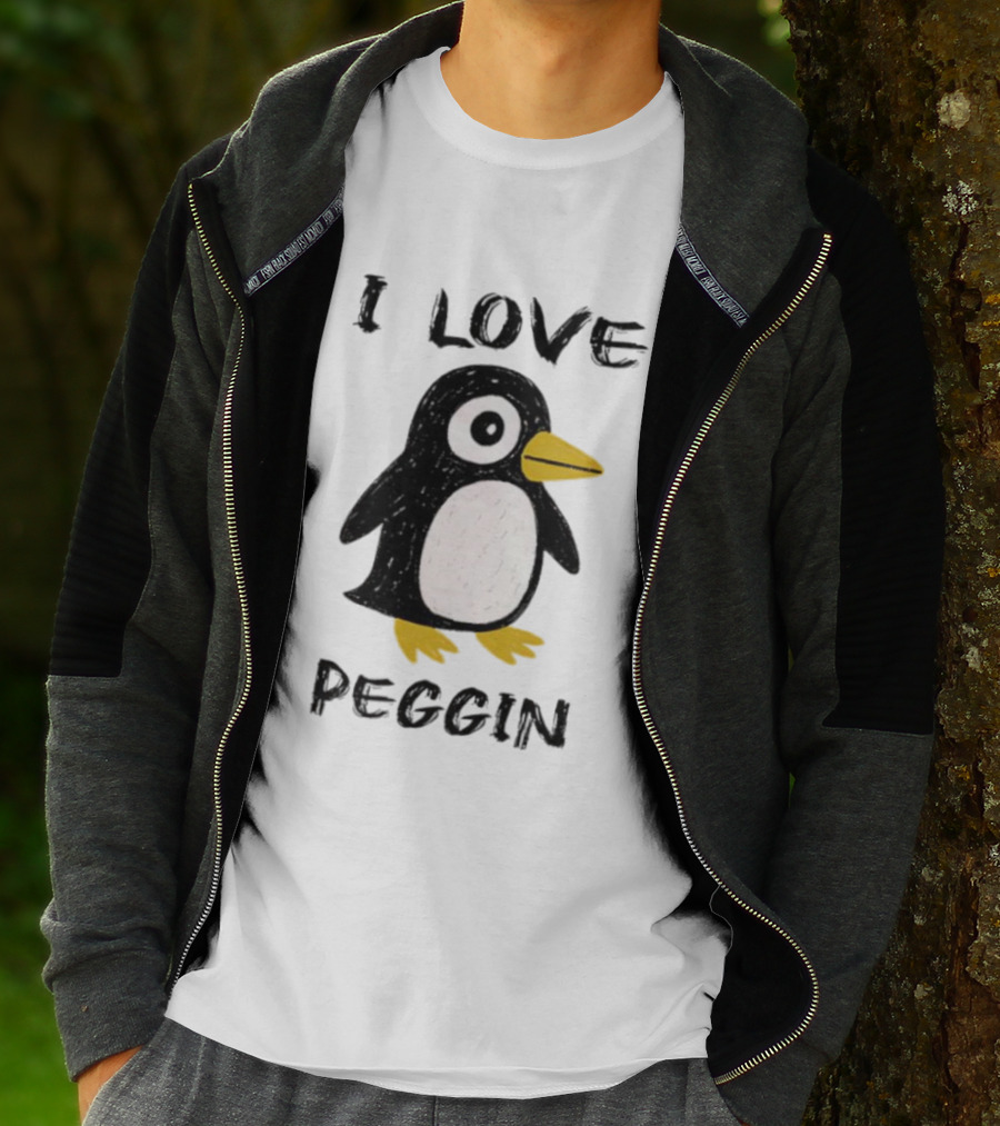I Love Peggin Penguin Drawing Cute Cartoon Illustration T-Shirt