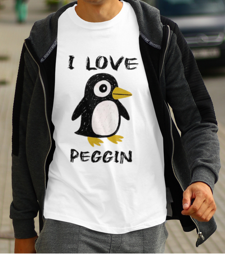 I Love Peggin Penguin Drawing Cute Cartoon Illustration T-Shirt