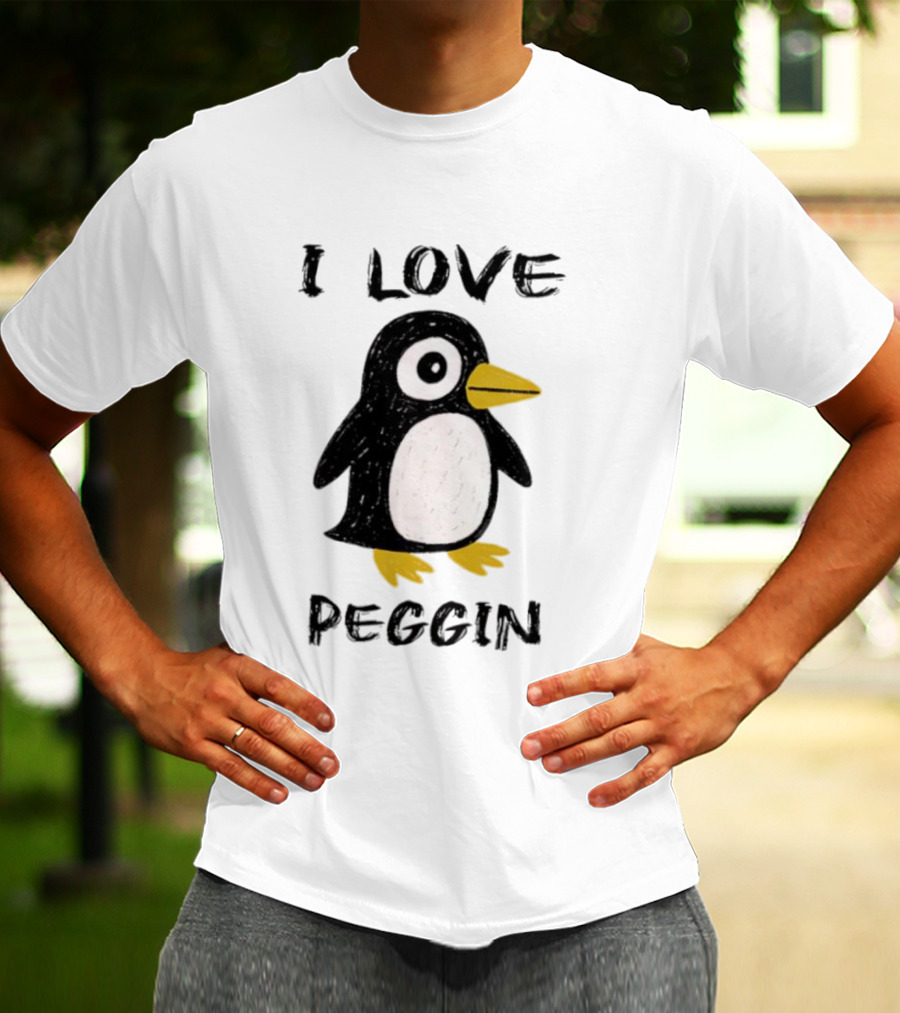 I Love Peggin Penguin Drawing Cute Cartoon Illustration T-Shirt