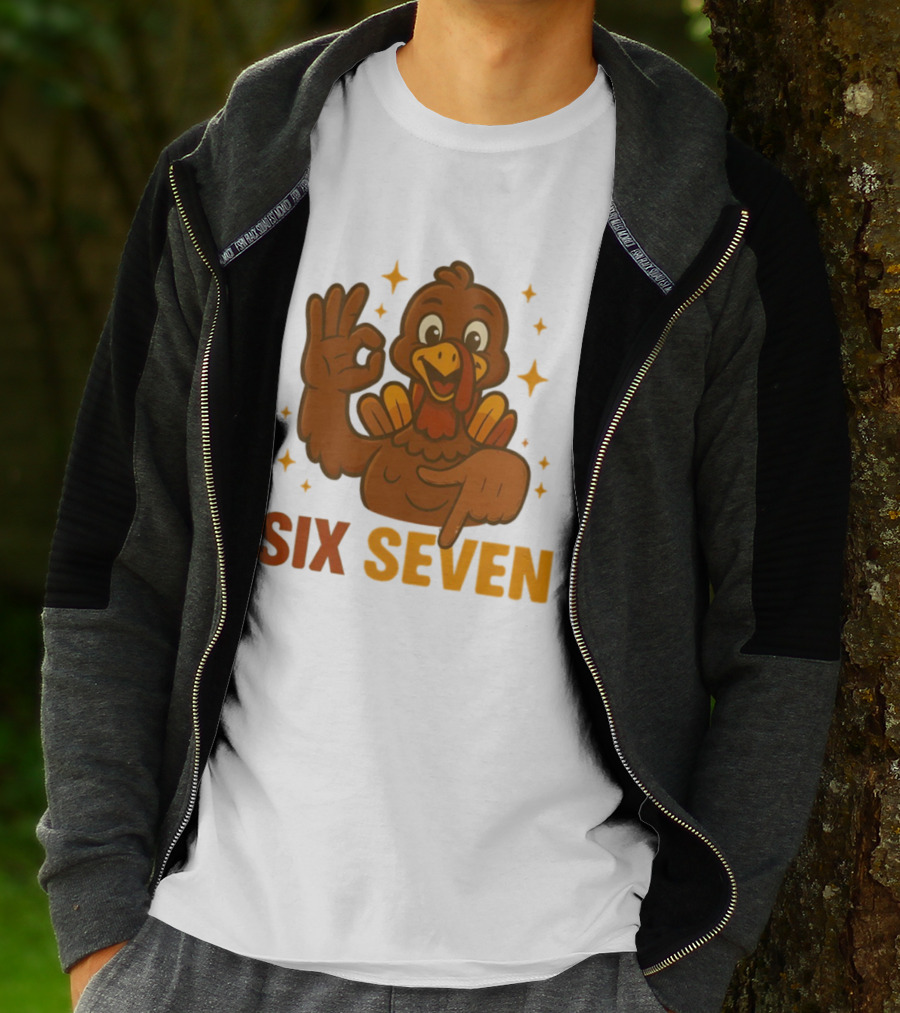 Six Seven Turkey Meme Funny Thanksgiving Gesture T-Shirt