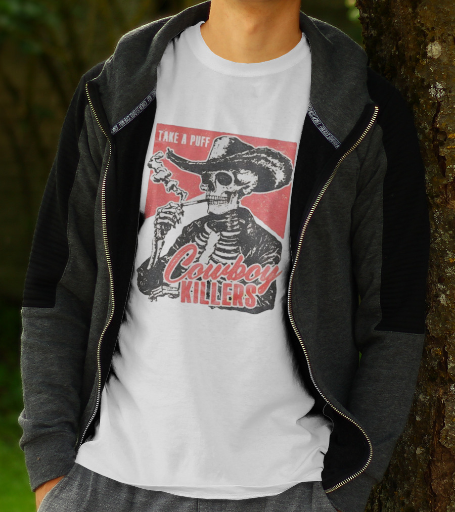 Take A Puff Smoking Skeleton Cowboy Killers T-Shirt