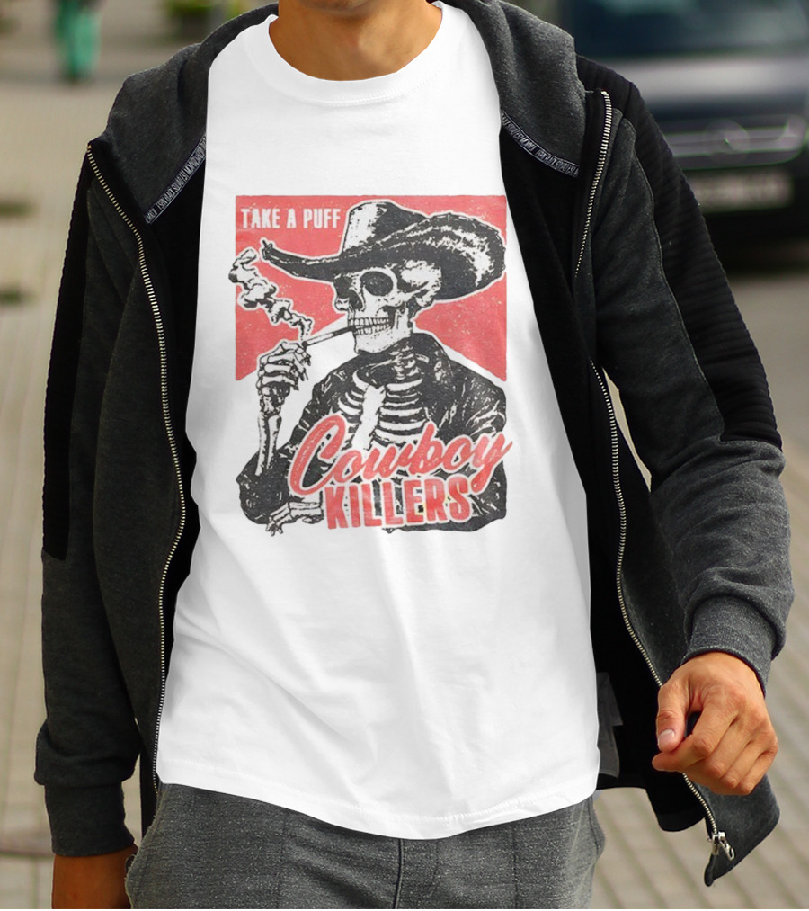 Take A Puff Smoking Skeleton Cowboy Killers T-Shirt