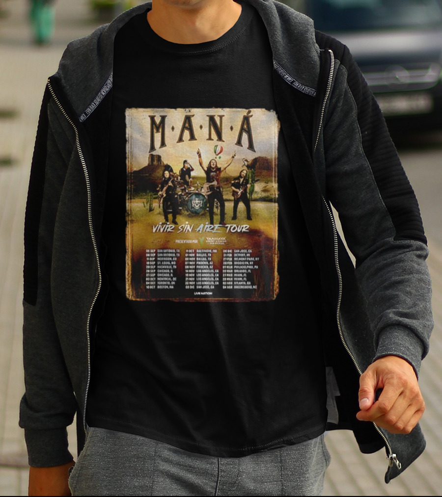 MANÁ Vivir Sin Aire Tour 2025 U.S. Schedule San Antonio San Jose T-Shirt