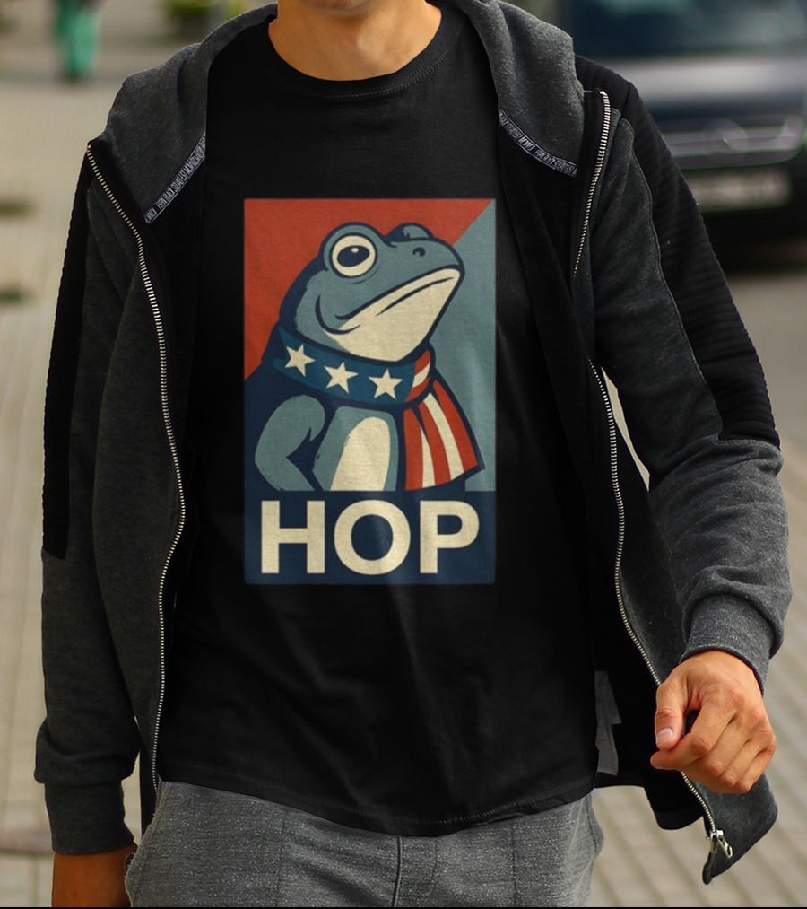 Portland HOP Frog Anti Fascist Political Parody Retro American Flag Style T-Shirt