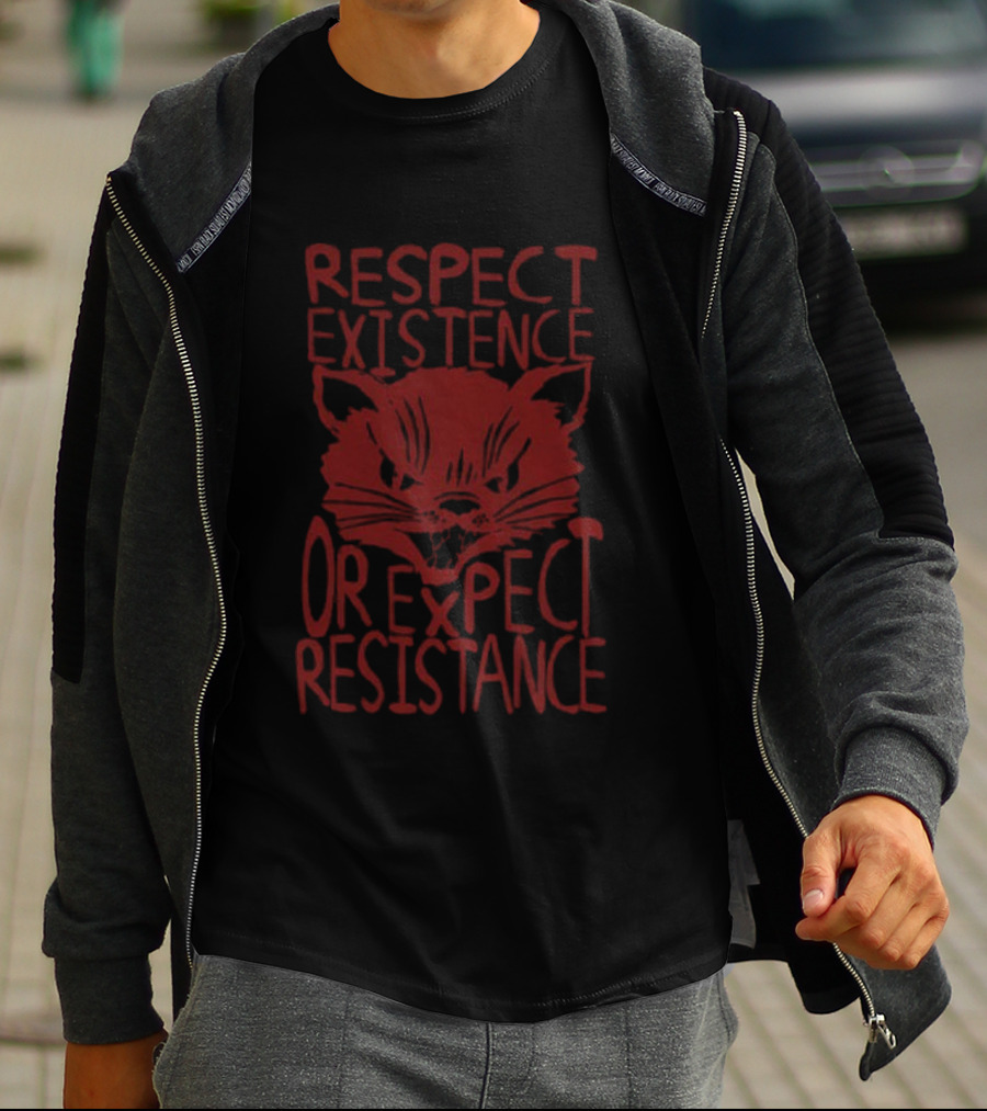 Sabo Tabby Respect Existence Or Expect Resistance Punk Leftist Socialist Cat T-Shirt