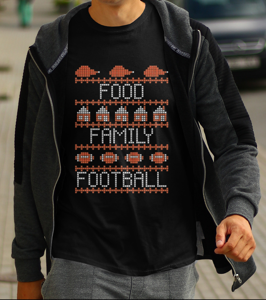 Food Family Football Thanksgiving Ugly Sweater Style T-Shirt