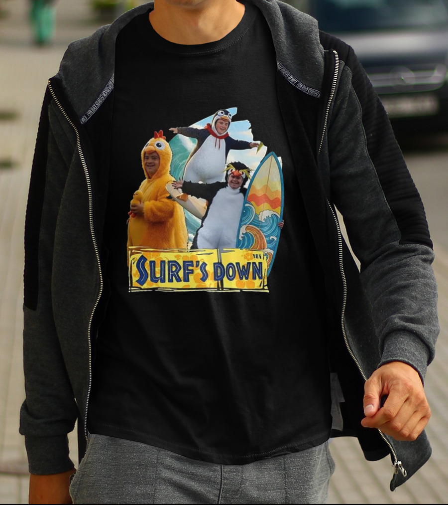 Penguins Surf's Down Wave Costume Fun T-Shirt