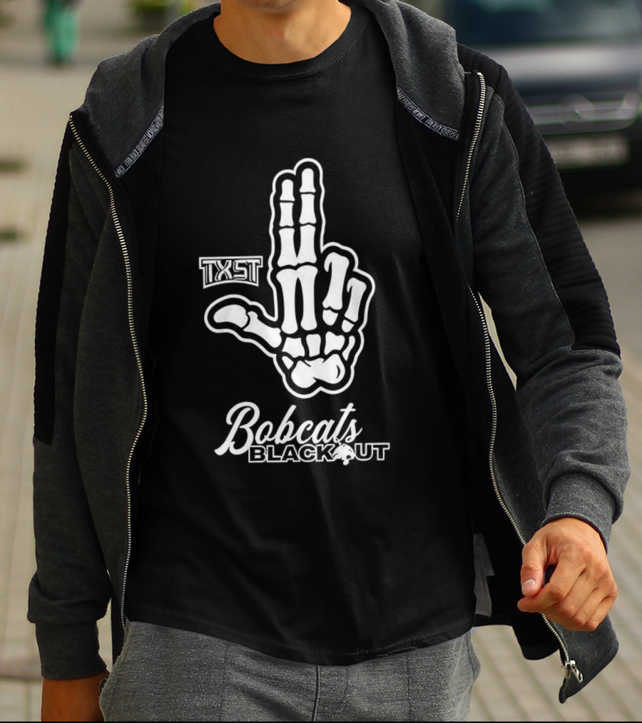 Skeleton Hand TXST Bobcats Blackout Gesture T-Shirt