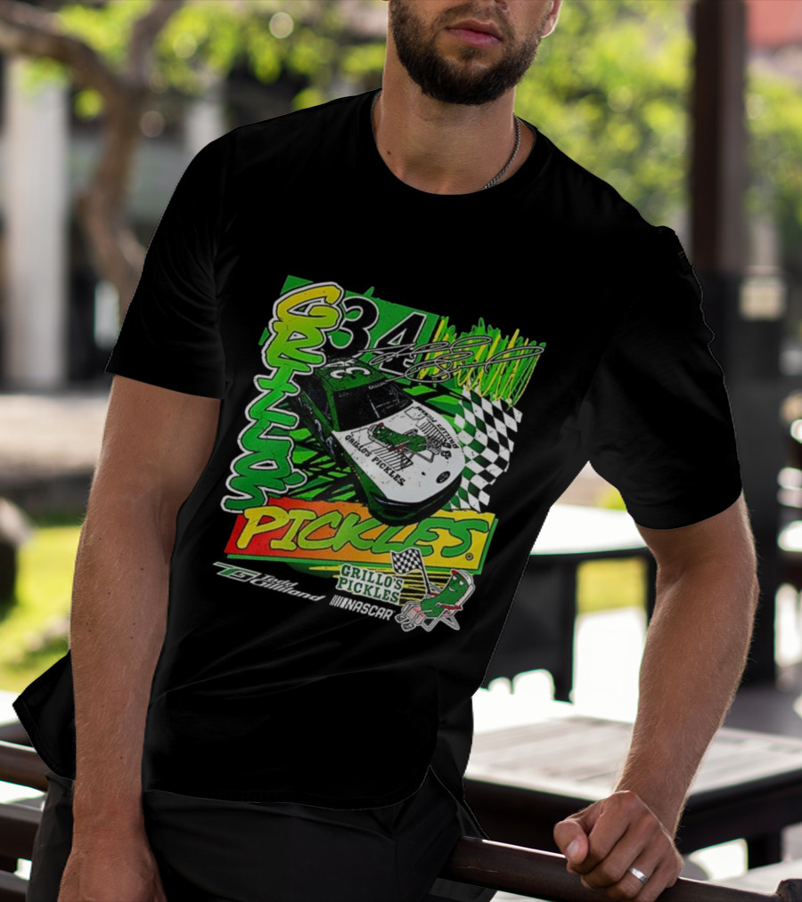 Grillo's Pickles Car Todd Gilliland 34 Autograph Racing Checkered Flag T-Shirt