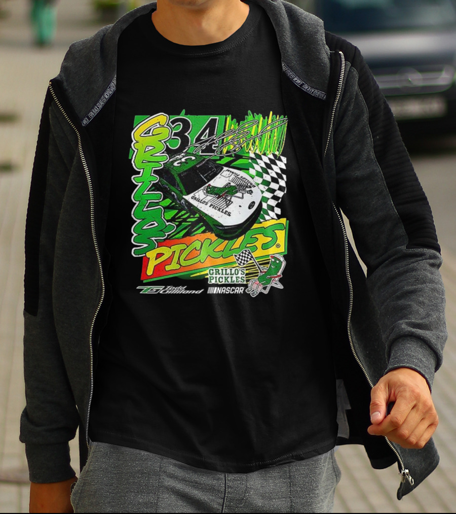 Grillo's Pickles Car Todd Gilliland 34 Autograph Racing Checkered Flag T-Shirt