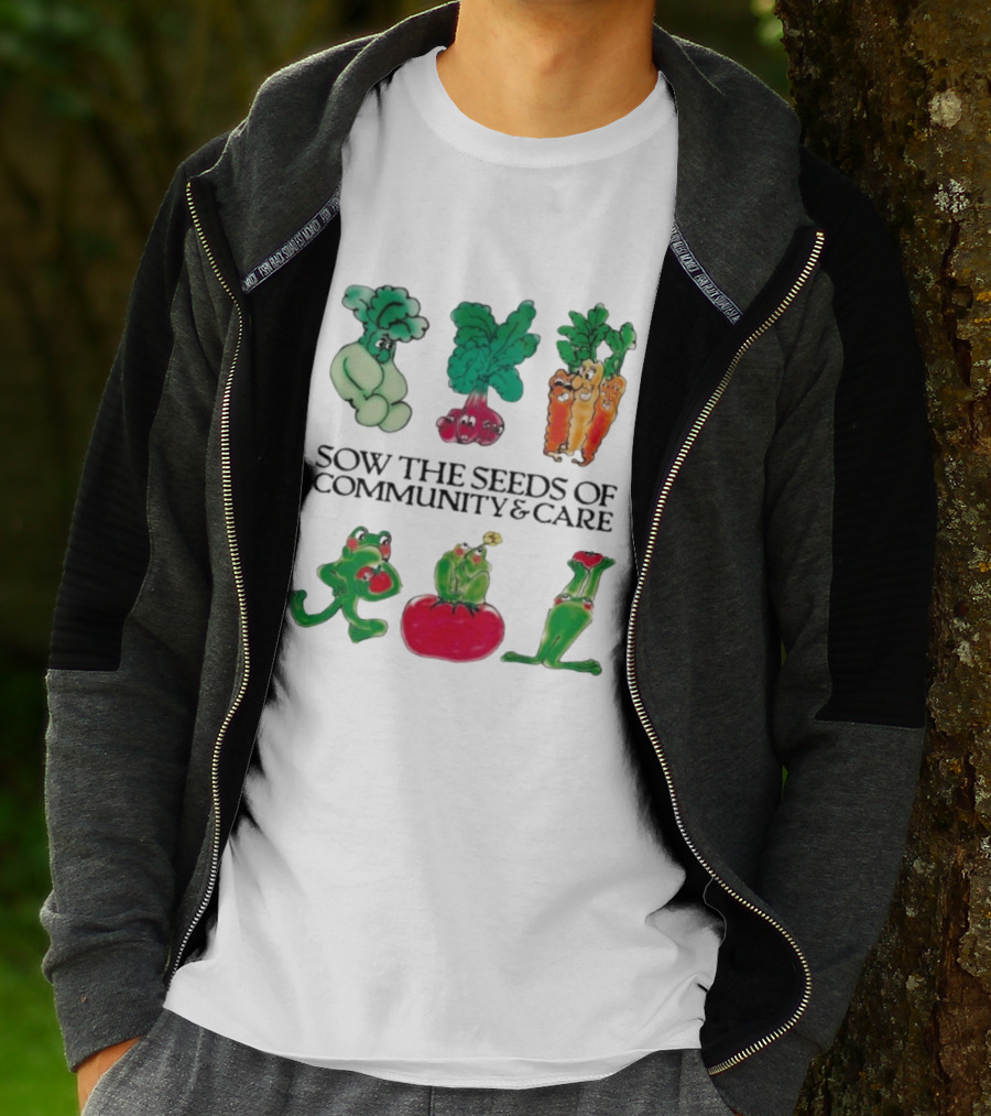 Sow The Seeds Of Community & Care With Playful Vegetable And Frog Characters T-Shirt