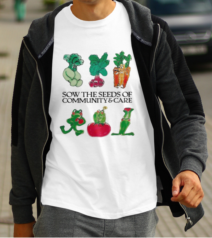 Sow The Seeds Of Community & Care With Playful Vegetable And Frog Characters T-Shirt
