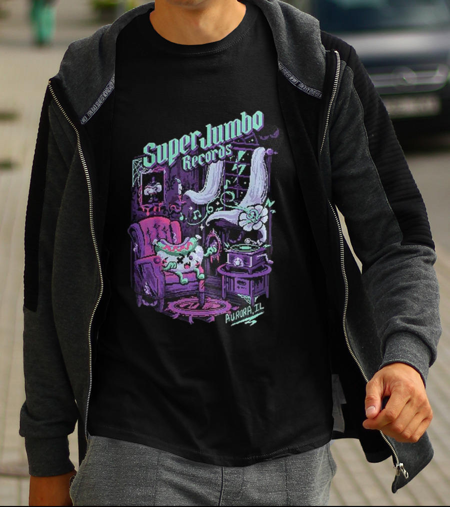 Zombie Frank Super Jumbo Records Aurora IL Pixel Art Style T-Shirt