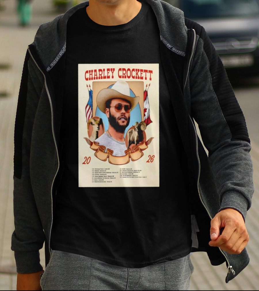 Charley Crockett Tour 2026 American Canadian Flags Vintage Style T-Shirt