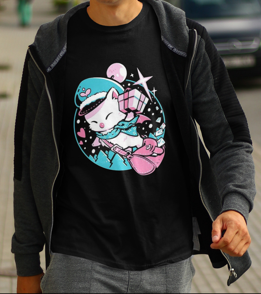 Delivery Moogle A Package For You Kawaii Pink And Teal Starry Sky T-Shirt