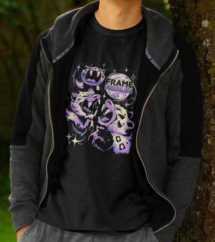 Three Faith Moon Frame Fatales Neon Pastel Feline Faces T-Shirt