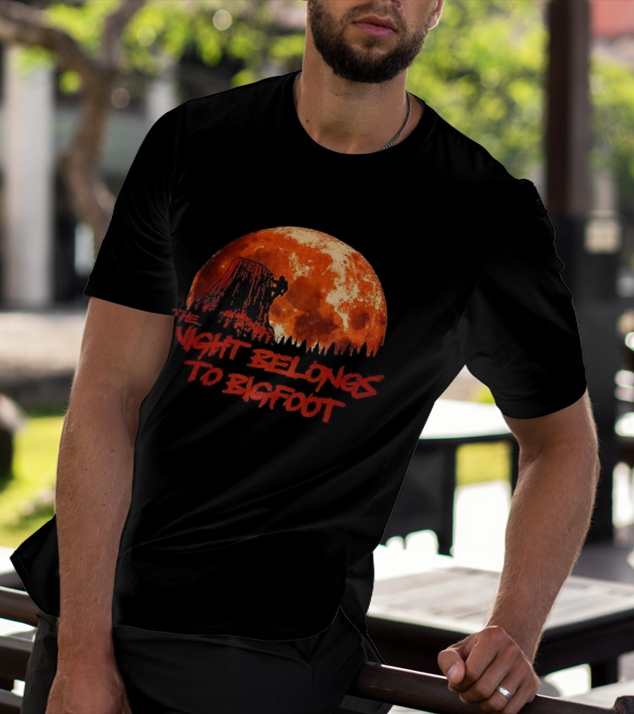 The Night Belongs To Bigfoot Red Moon Silhouette T-Shirt