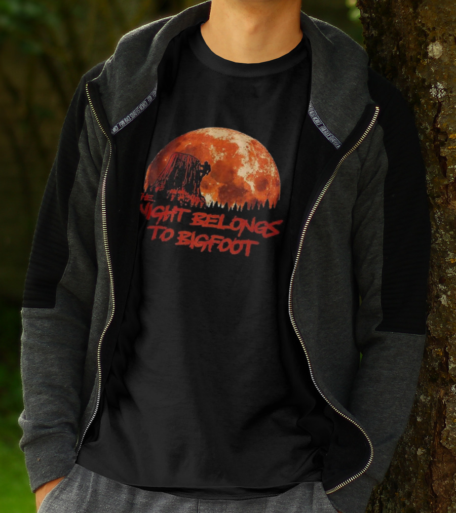 The Night Belongs To Bigfoot Red Moon Silhouette T-Shirt