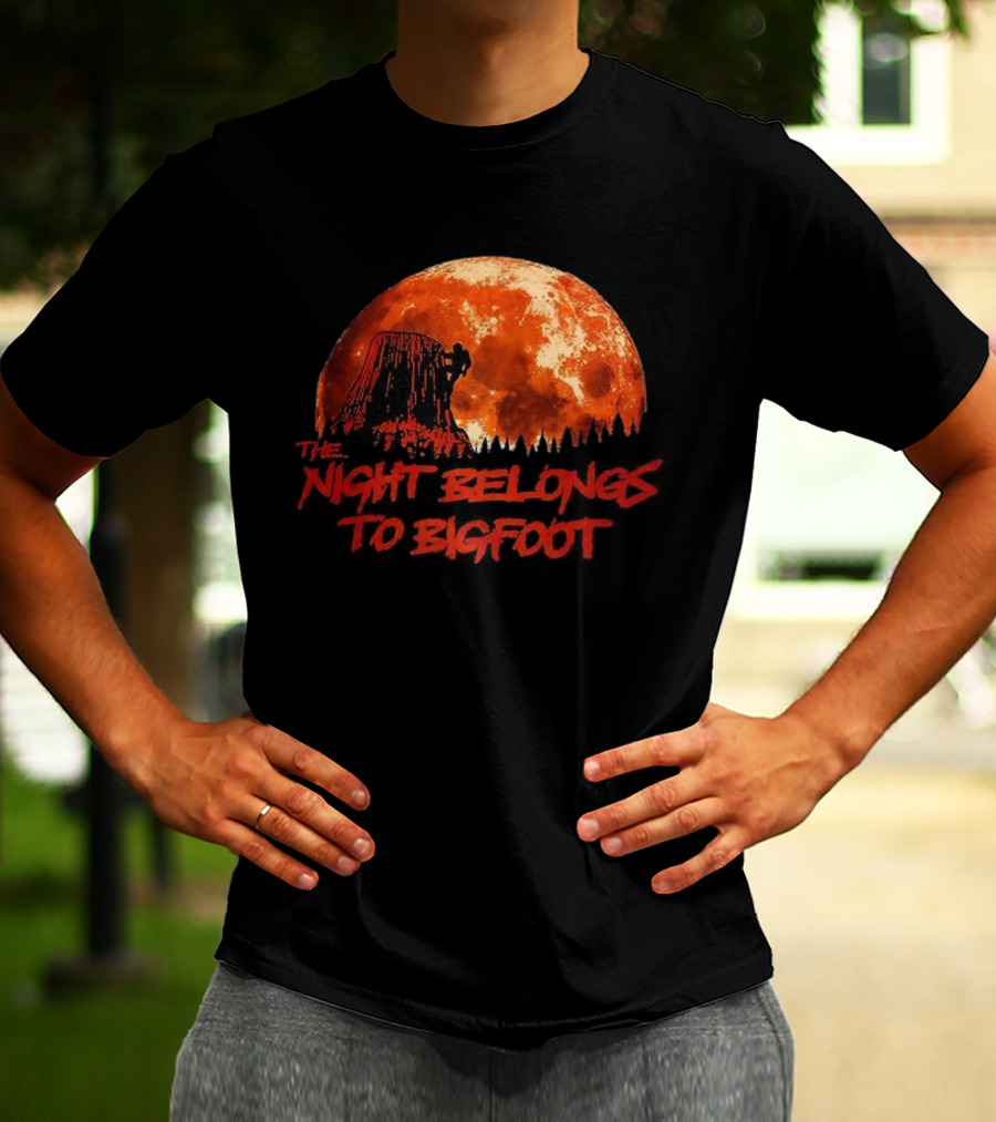 The Night Belongs To Bigfoot Red Moon Silhouette T-Shirt