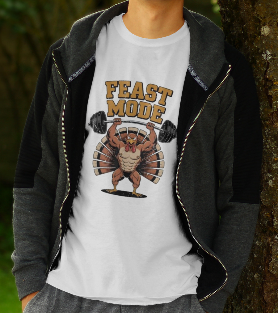 Feast Mode Thanksgiving Muscle Turkey Workout Gym Fitness Barbell T-Shirt