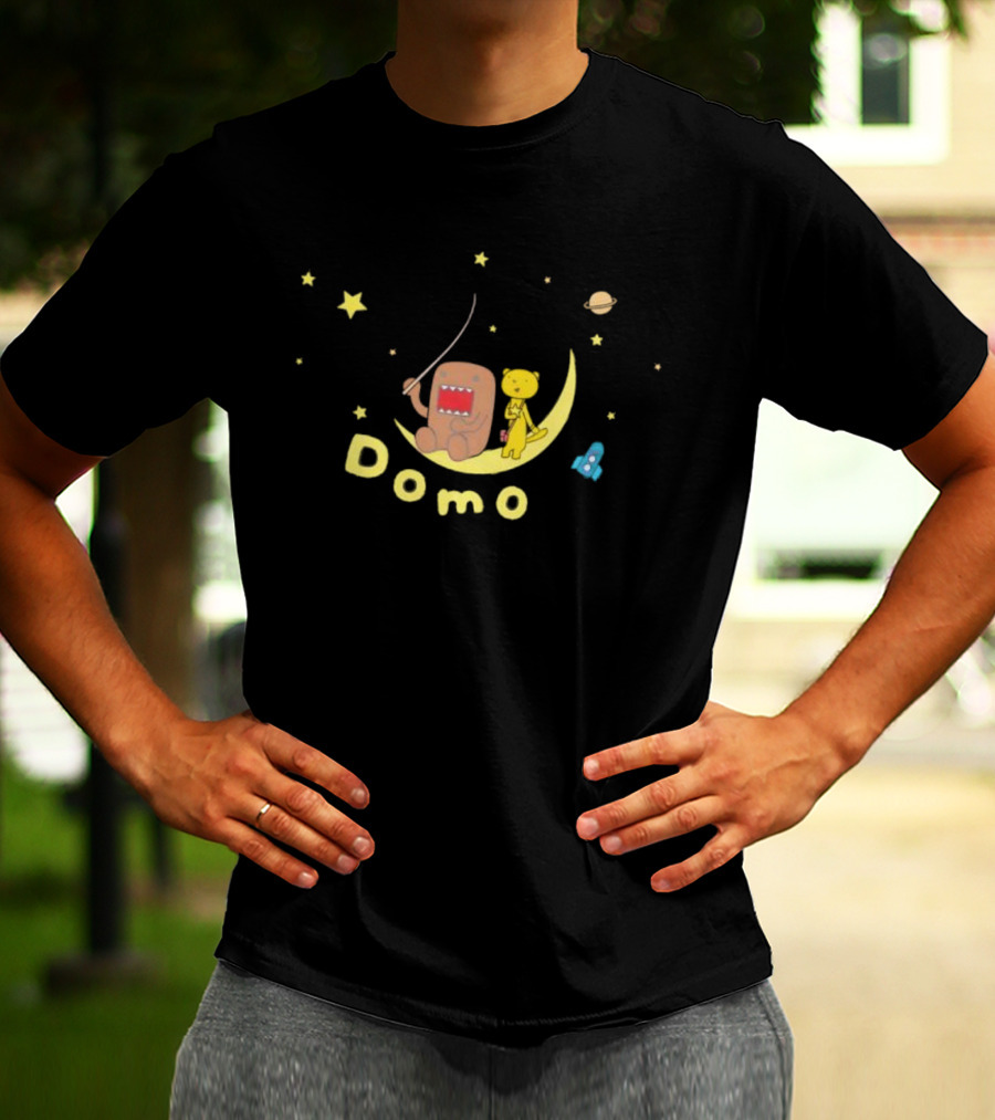 Domo Moon Fishing With Cartoon Characters Under Stars T-Shirt