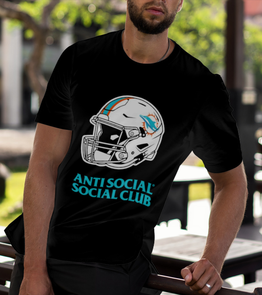 Miami Dolphins Anti Social Social Club Helmet Collaboration T-Shirt