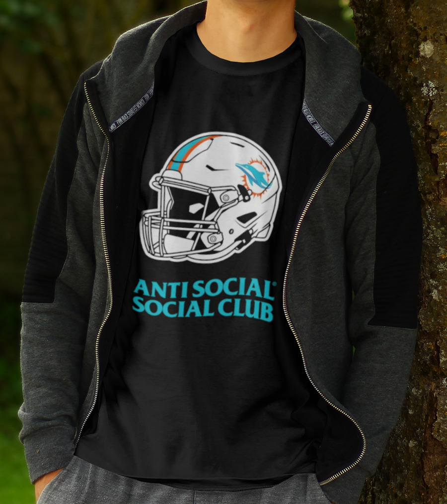 Miami Dolphins Anti Social Social Club Helmet Collaboration T-Shirt