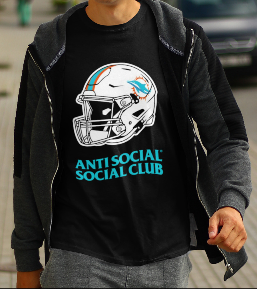 Miami Dolphins Anti Social Social Club Helmet Collaboration T-Shirt