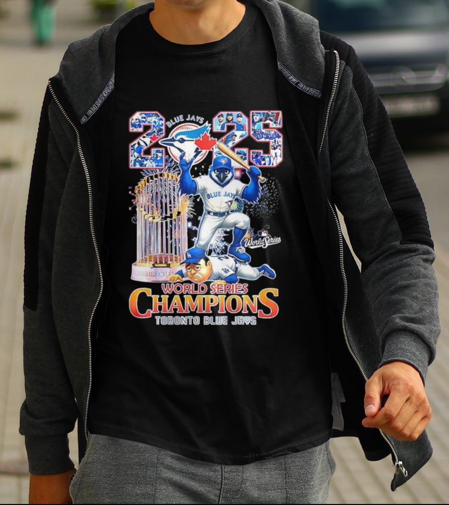 Toronto Blue Jays 2025 World Series Champions Trophy Firework Mascot Celebration T-Shirt