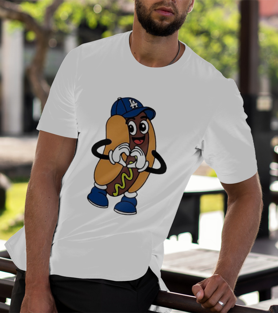 Dodger Dog LA Hat Hot Dog Los Angeles Dodgers Baseball Character T-Shirt